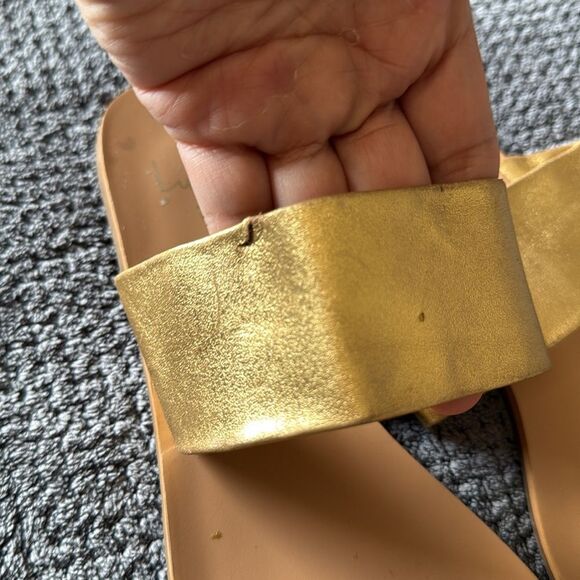 Lulus Caylee Gold Cognac Leather Flat Sandals Size 7.5 Braided Summer Slip-On - Picture 10 of 10